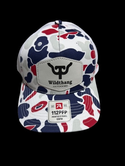 112PFP Richardson Five Panel - Americana Duck Camo Lasered Patch and side embroidery