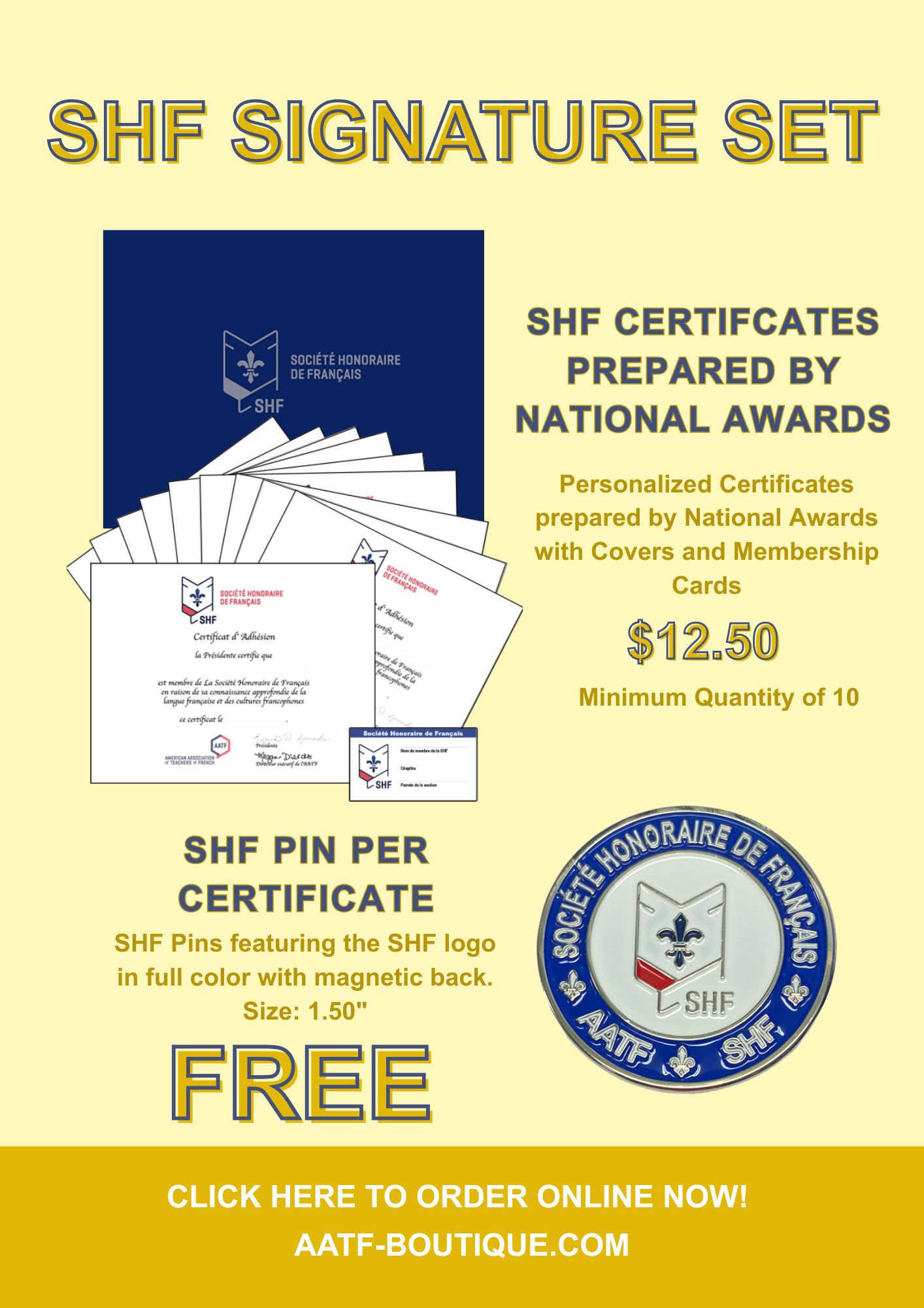 SPECIAL 2  SHF Certificates Prepared by National Awards with FREE SHF Pin Per Certificate