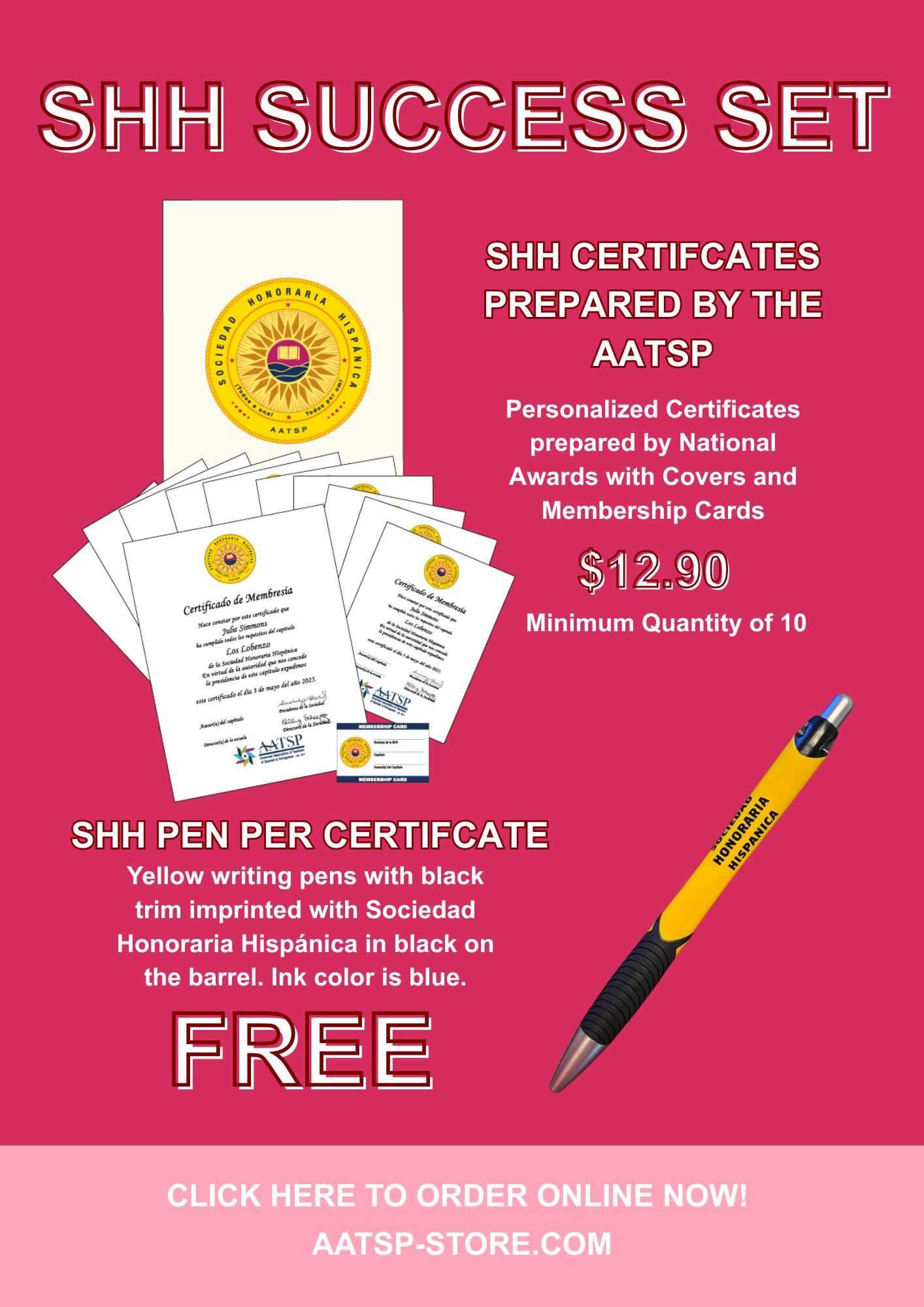 SHH PERSONALIZED CERTIFICATES WITH COVERS WITH FREE PEN