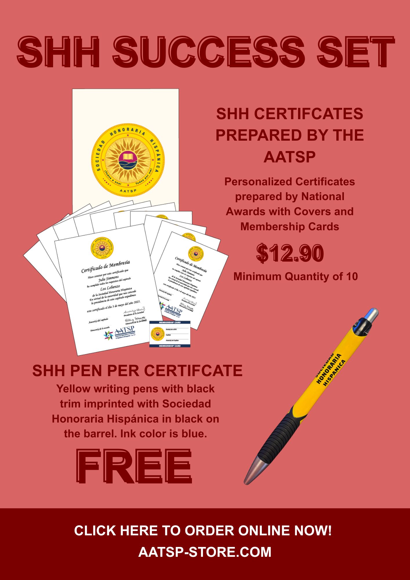 SHH PERSONALIZED CERTIFICATES WITH COVERS WITH FREE PEN