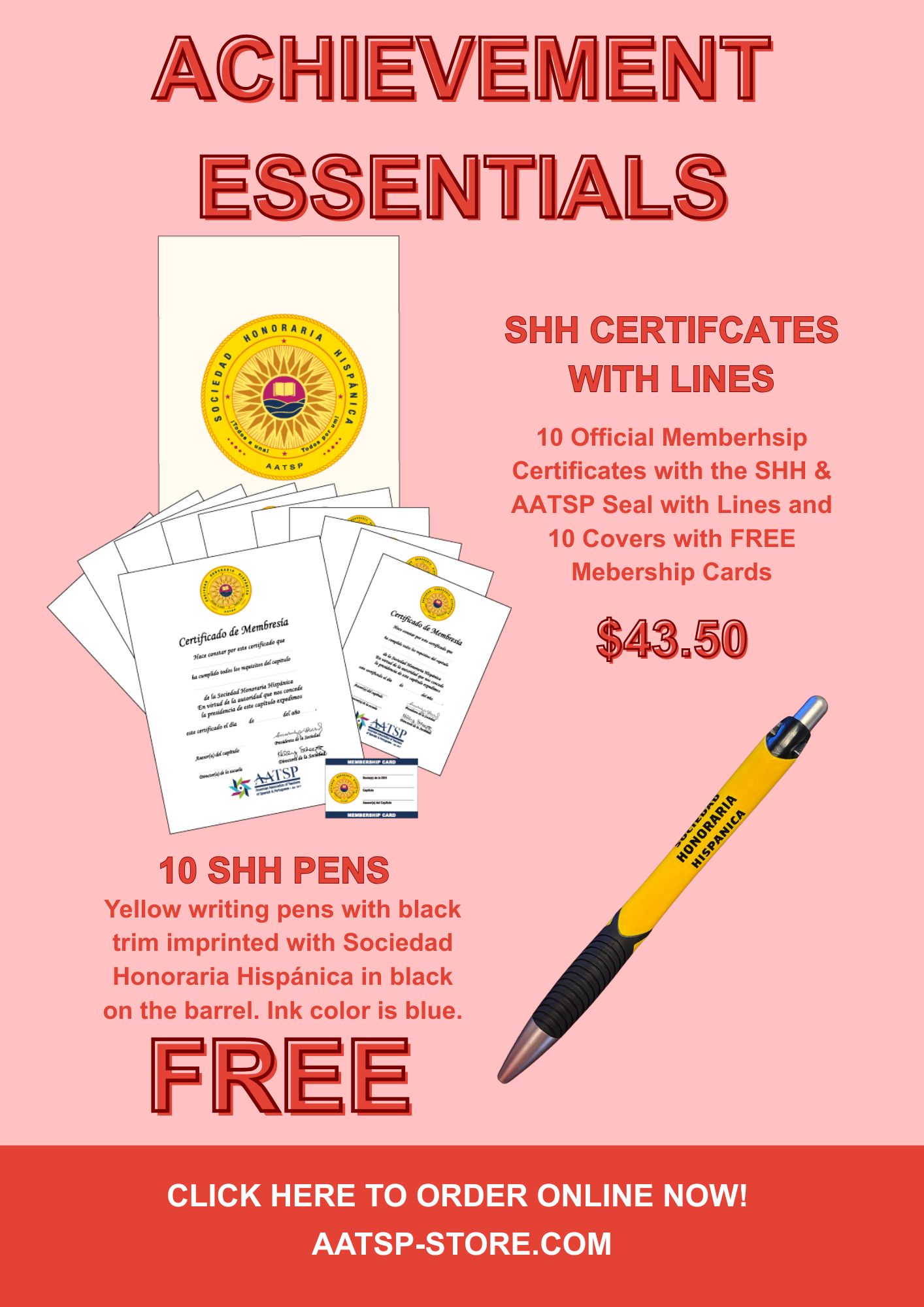 SHH CERTIFCATES WITH LINES AND COVERS WITH FREE PEN