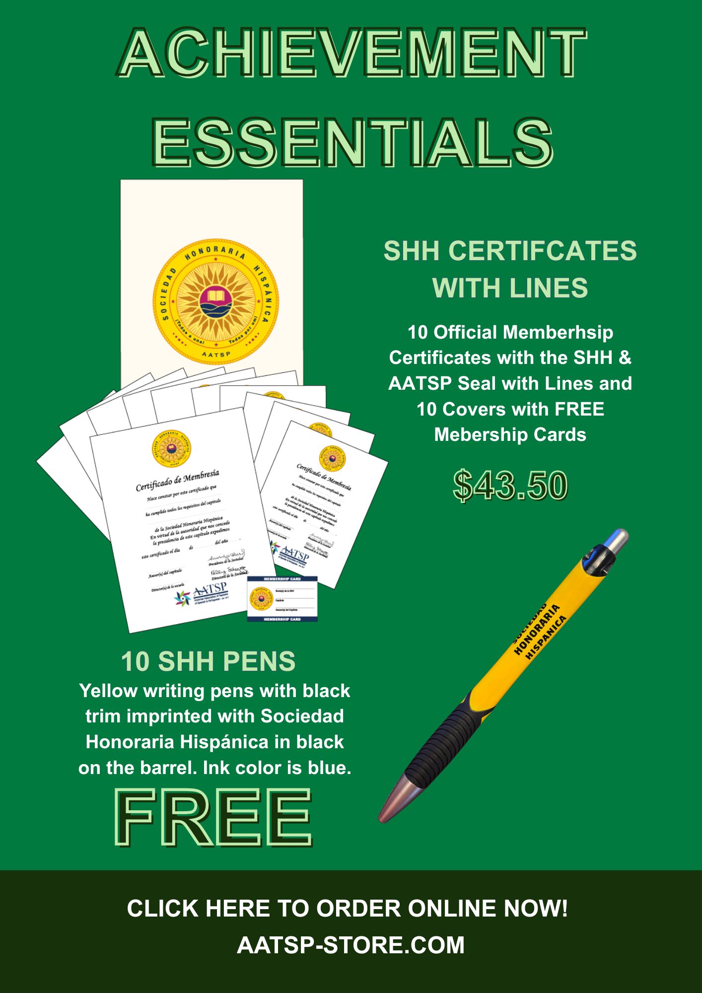SHH CERTIFCATES WITH LINES AND COVERS WITH FREE PEN