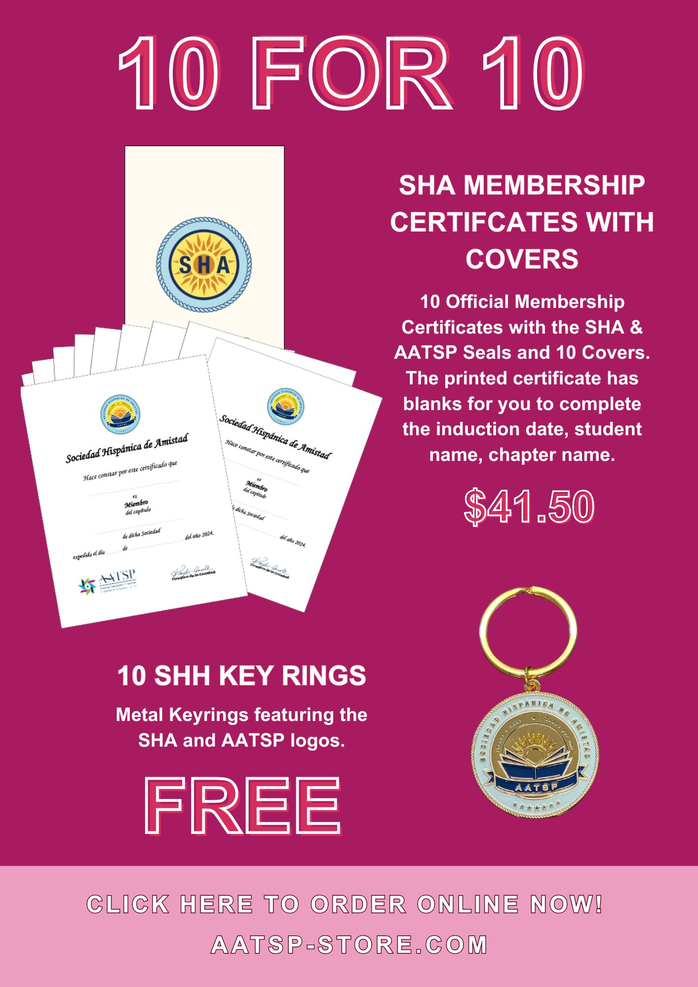 SHA MEMBERSHIP CERTIFICATES WITH COVERS AND 10 FREE KEYRINGS