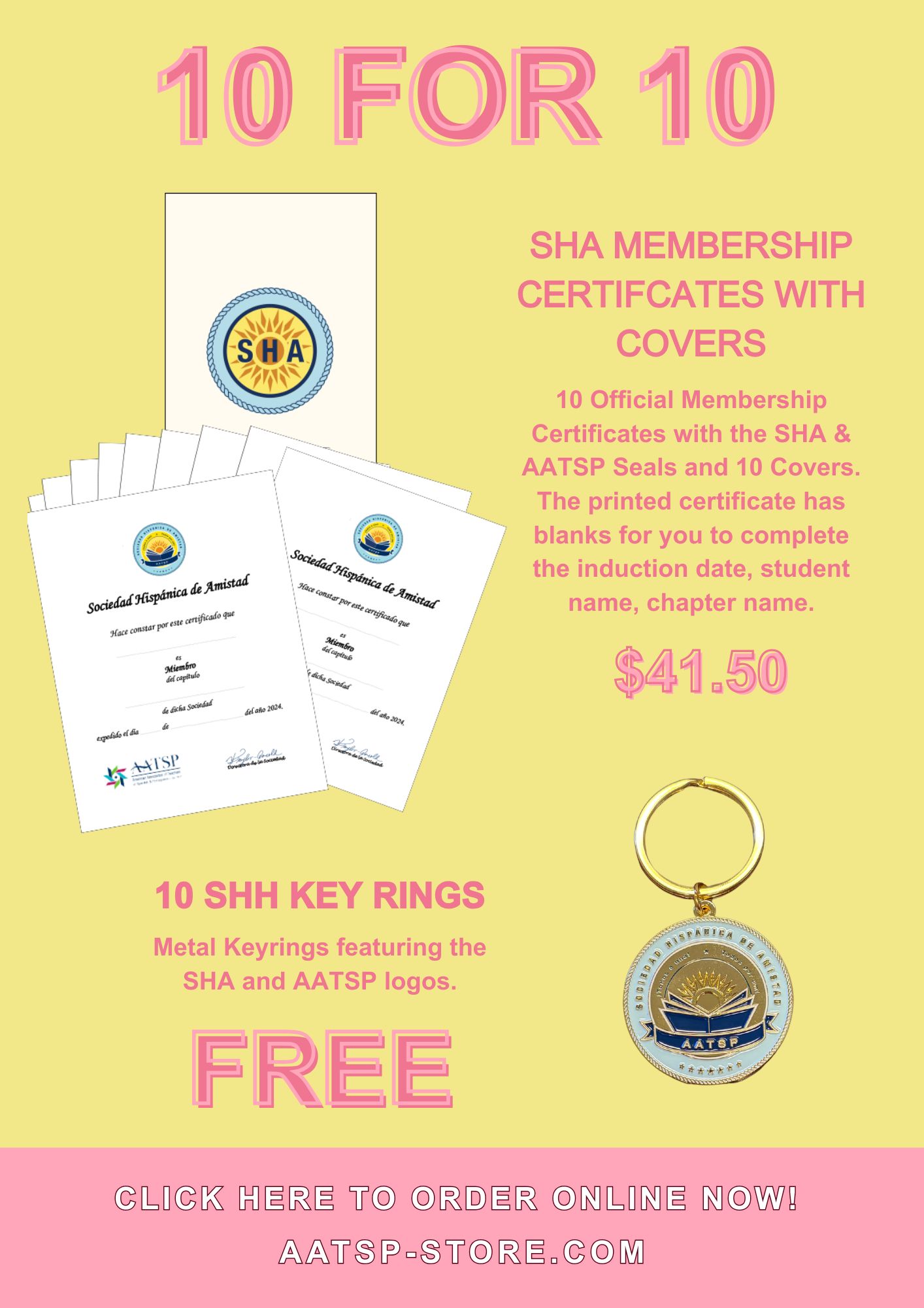 SHA MEMBERSHIP CERTIFICATES WITH COVERS AND 10 FREE KEYRINGS