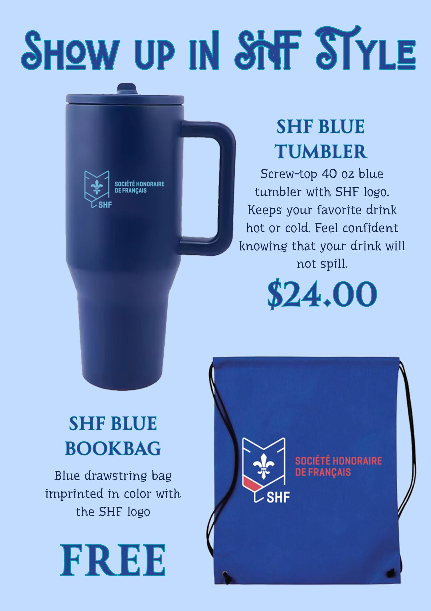 SHF BLUE TUMBLER AND SHF BLUE BACK PACK