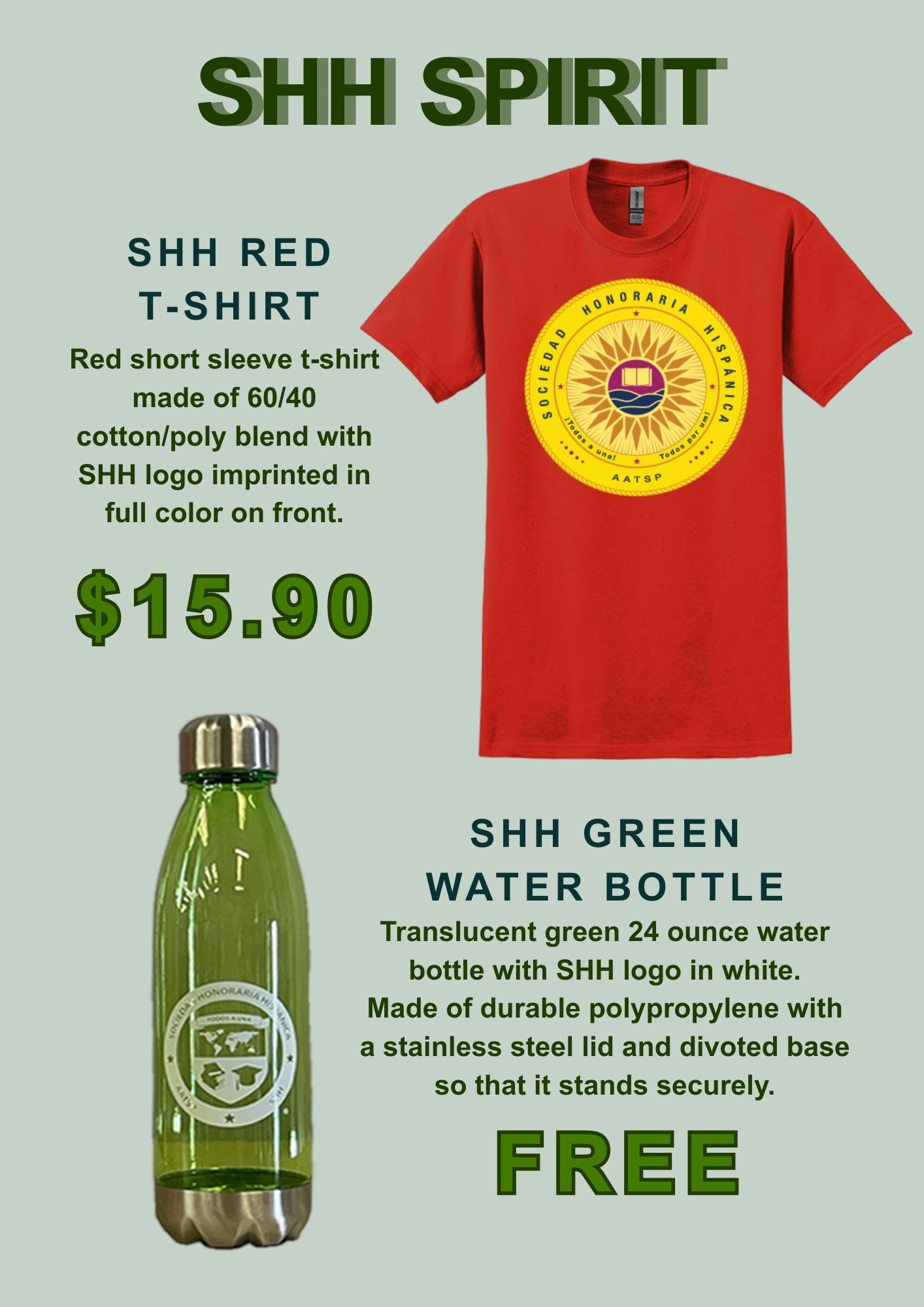 SHH RED T-SHIRT AND SHH GREEN WATER BOTTLE