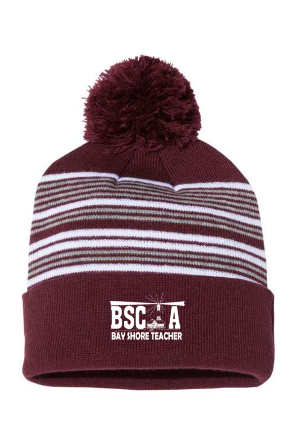 12  Striped Pom Pom Cuffed Beanie