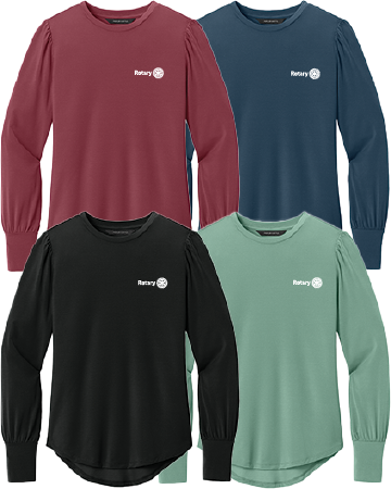 Ladies Mercer+Mettle Women’s Stretch Jersey Long Sleeve Blouson Top w/ Embroidered Logo