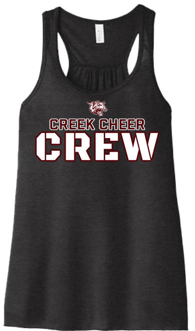 Bella BC8800 Women’s Flowy Racerback Tank with Creek Cheer Crew Design
