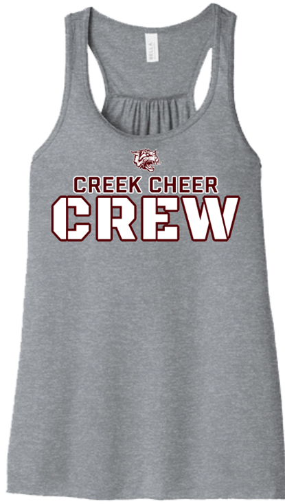 Bella BC8800 Women’s Flowy Racerback Tank with Creek Cheer Crew Design