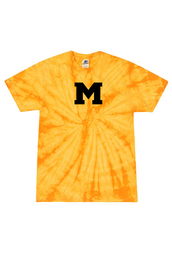 Printed Adult Unisex Tie Dye short sleeve shirt with Moorestown M on the front