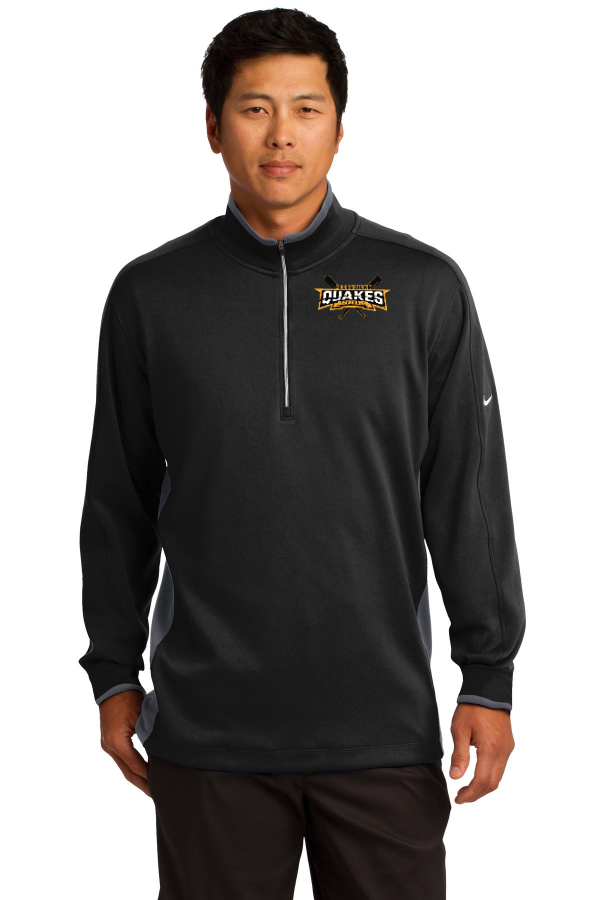 Embroidered Men's Nike Dri-FIT 1/2-Zip Cover-Up with Quakes logo on left chest