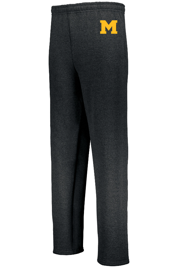 Embroidered Russell Dri-Power  Open Bottom Pocket Sweatpant with M logo on left thigh