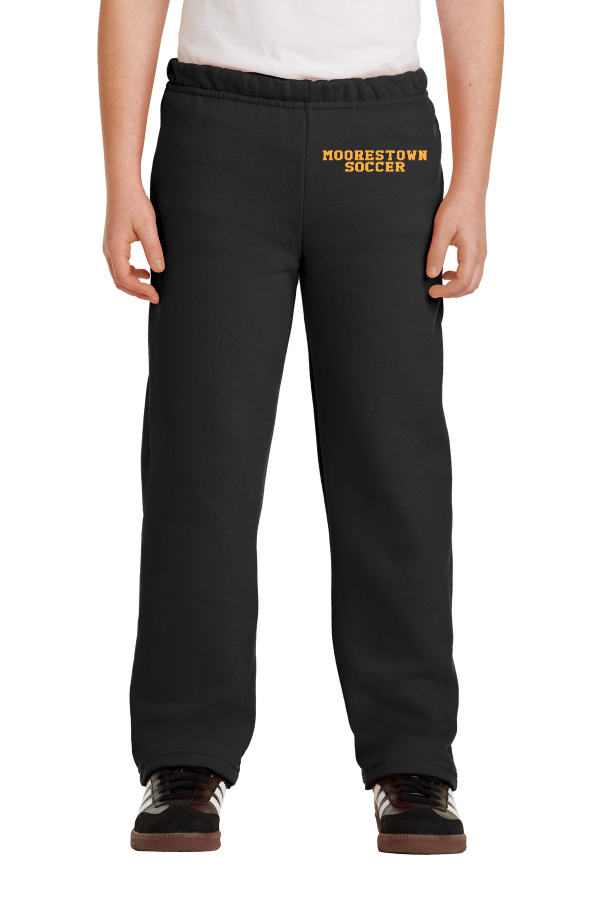 Embroidered Unisex Youth Open Bottom Sweatpants with MOORESTOWN SOCCER on left thigh