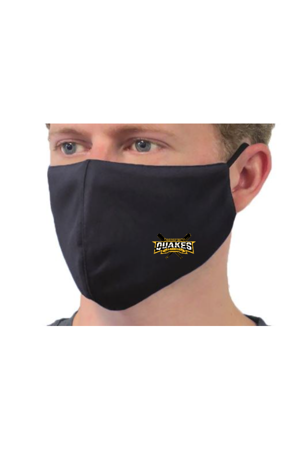 Printed Youth performance face mask with Quakes logo on the side