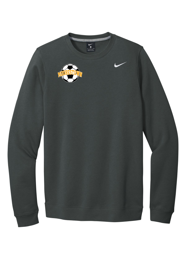 Embroidered Nike Club Unisex Fleece Crew with Soccer logo on right chest
