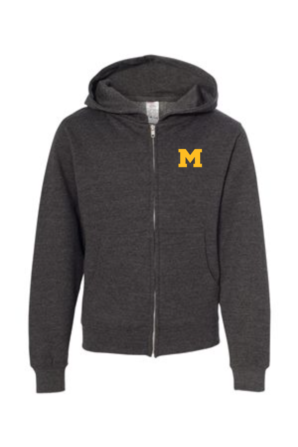 Embroidered Youth Unisex Midweight Full-Zip Hooded Sweatshirt with Moorestown M