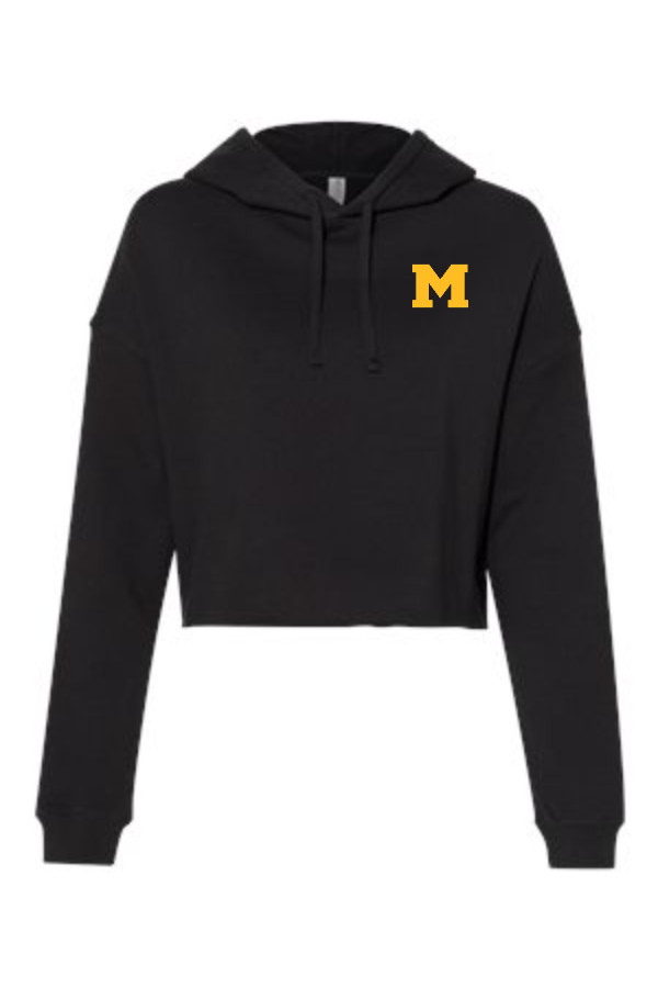 Embroidered  Women's Lightweight Cropped Hooded Sweatshirt with Moorestown M on left chest