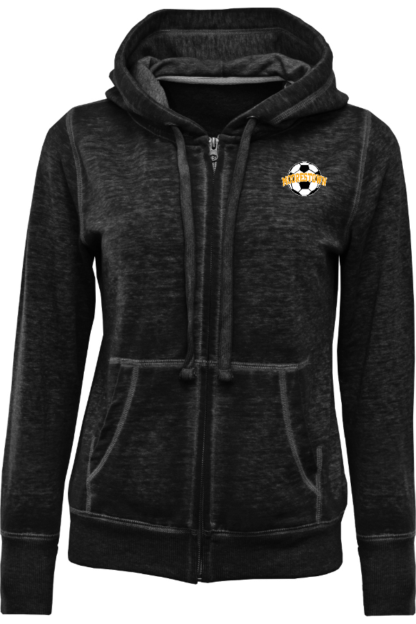 Embroidered Ladies Burnout Full Zip Hoodie with Soccer logo on left chest