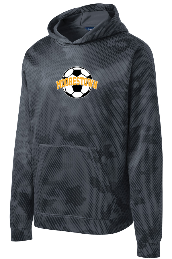 Printed Youth Sport-Wick Camo Fleece Hooded Pullover with Soccer logo