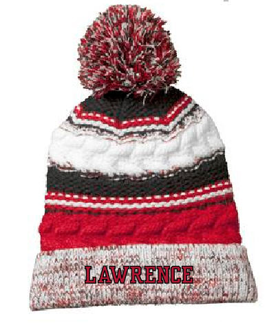 STC21 Embroidered Red/Black/White Lawrence Pom Beanie