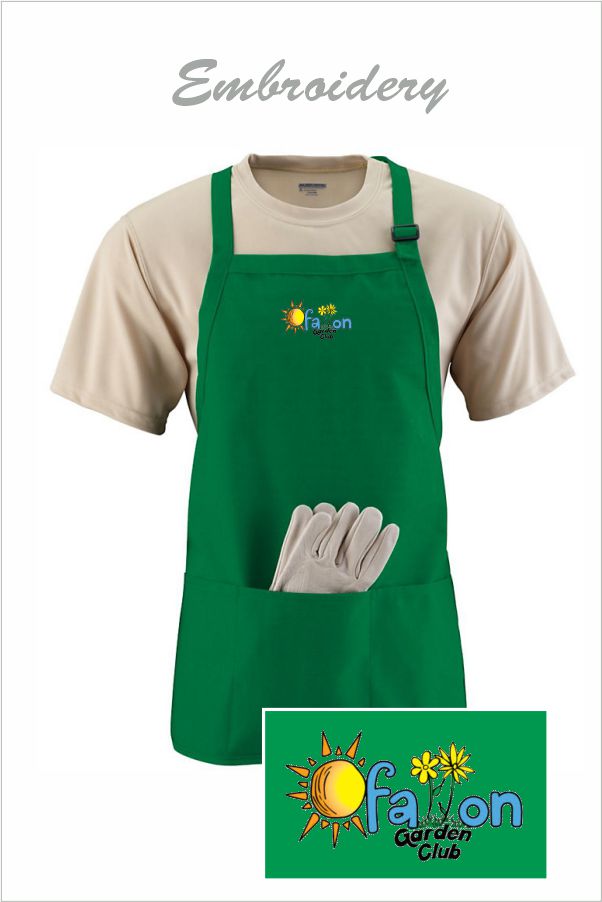 05 Augusta 4250 Medium Length Apron With Pouch Kelly Green with Embroidery