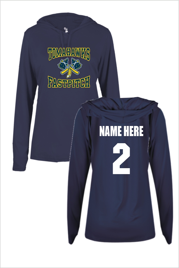 16 416500 Badger LS Womens Hood Tee Navy with Front Print