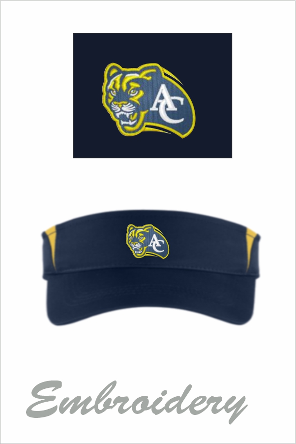 53 Sport Tek STC13 Dry Zone Colorblock Visor True Navy/Gold w Hook and Loop Closure with Embroidery