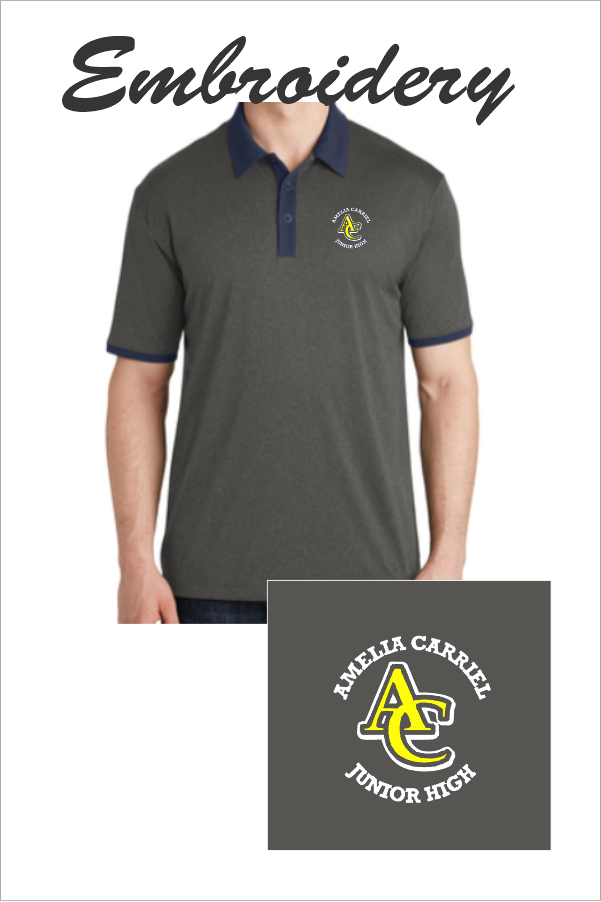 80 Sport Tek ST667 Mens Heather Contender Contrast Polo Graphite Heather/Navy with Left Chest Embroidery