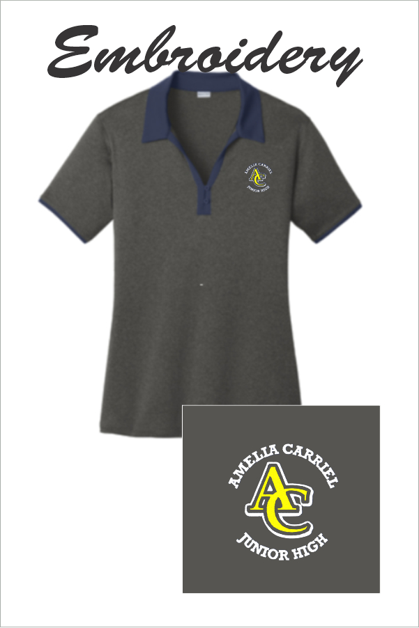 81 Sport Tek LST667 Ladies Heather Contender Contrast Polo Graphite Heather/Navy with Left Chest Embroidery