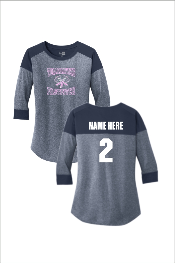 008 New Era LNEA104 Ladies Heritage Blend 3/4 Sleeve Baseball Ragland Tee  with Front Print