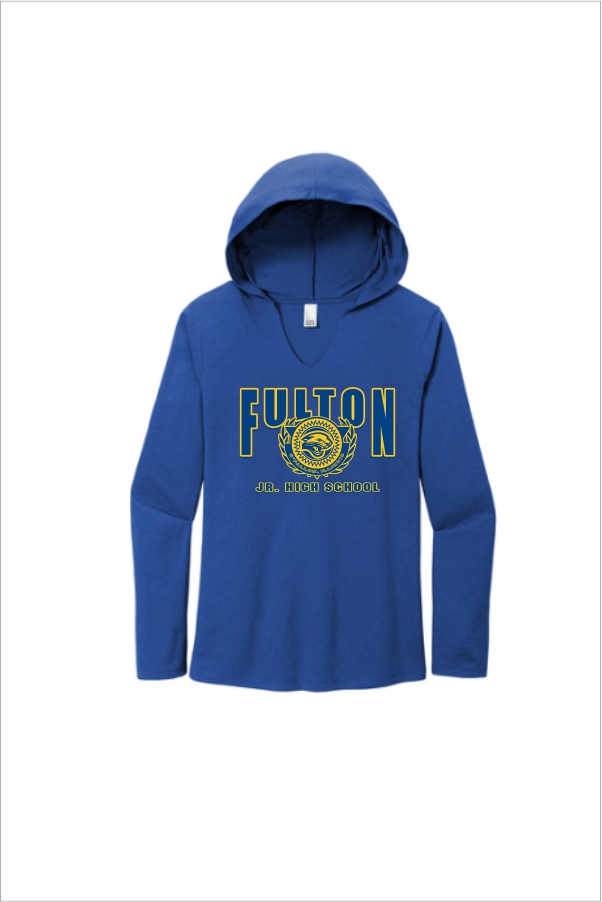 10 District DM139L Womenâ€™s Perfect Tri Â® Long Sleeve Hoodie with 2 Color Front Print