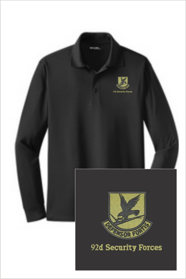 06 Sportek ST657 Unisex Long Sleeve Wicking Polo Black with Left Chest Embroidery