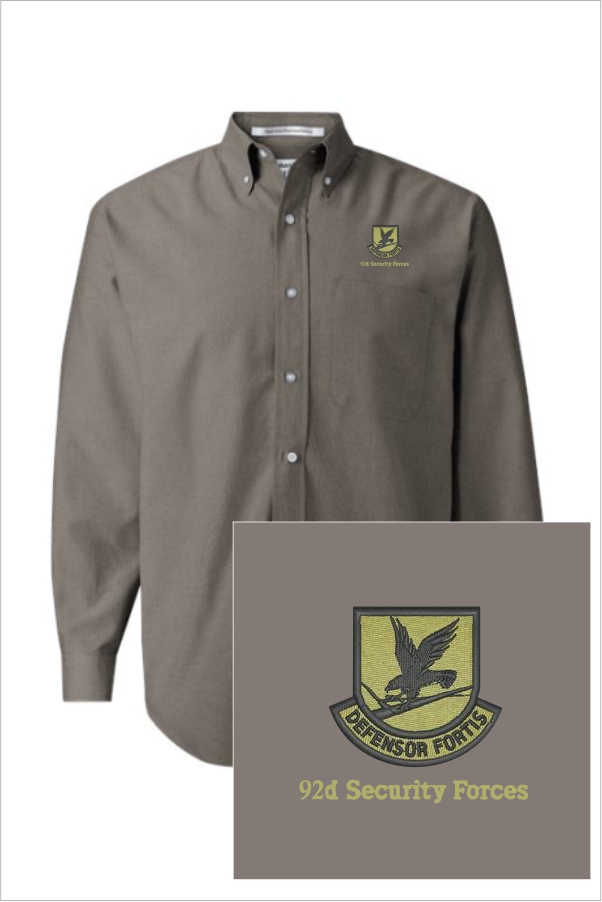 11 3231 Featherlite LS Stain Resistant Oxford Shirt Steel Grey with Left Chest Embroidery