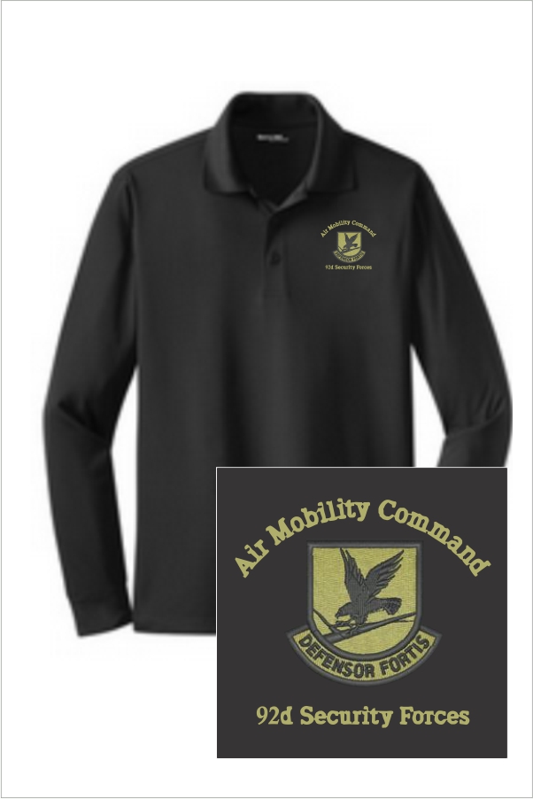 06 Sportek ST657 Unisex Long Sleeve Wicking Polo Black with Left Chest Embroidery