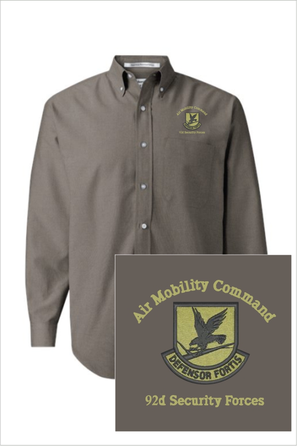 11 3231 Featherlite LS Stain Resistant Oxford Shirt Steel Grey with Left Chest Embroidery
