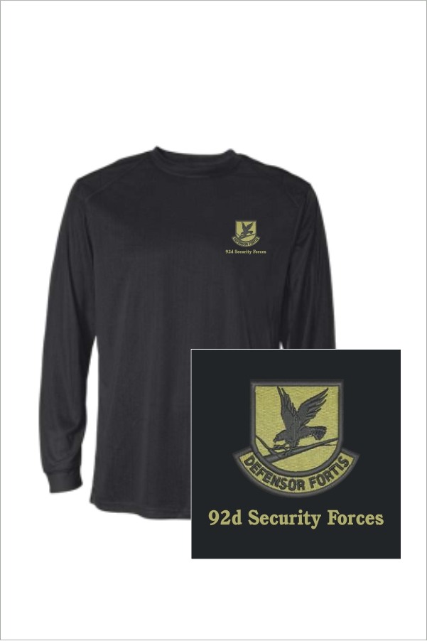 38 Badger 4104 Mens BCore Long Sleeve Performance Tee Black with 2 Color Left Chest Print