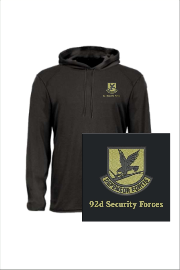 40 Badger 4105 B Core Performance LS Hooded TShirt 100% Poly LS Black with 2 Color Left Chest Print