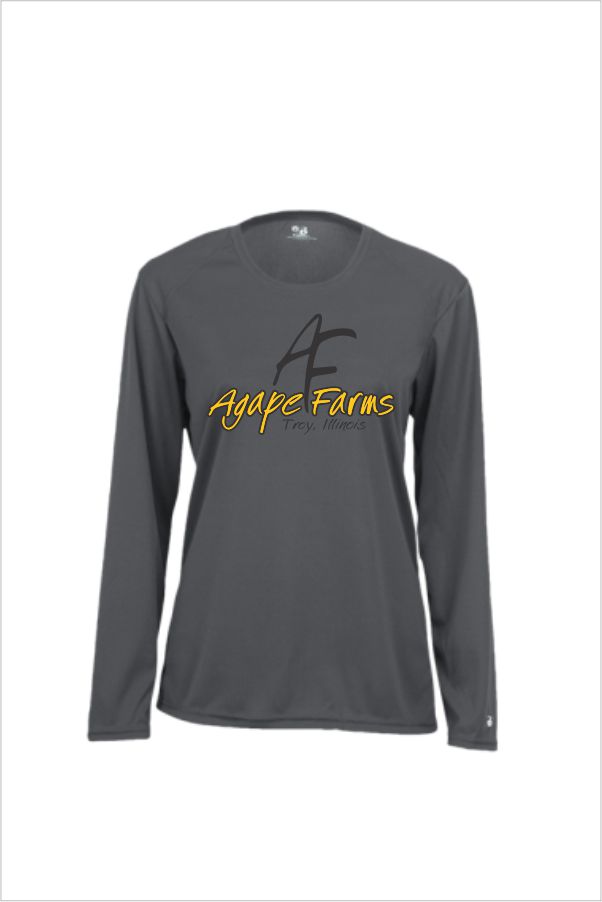 12 Badger 4164 Womens BCore Long Sleeve Sleeve Performance Tee with Front Print