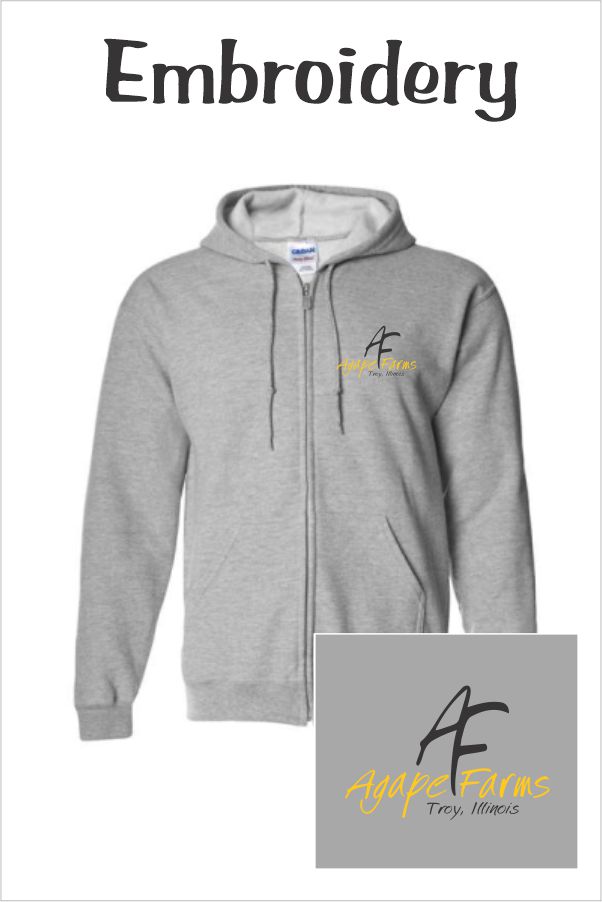 20 Gildan G186 Adult Heavyblend Full Zip Hoody with Left Chest Embroidery
