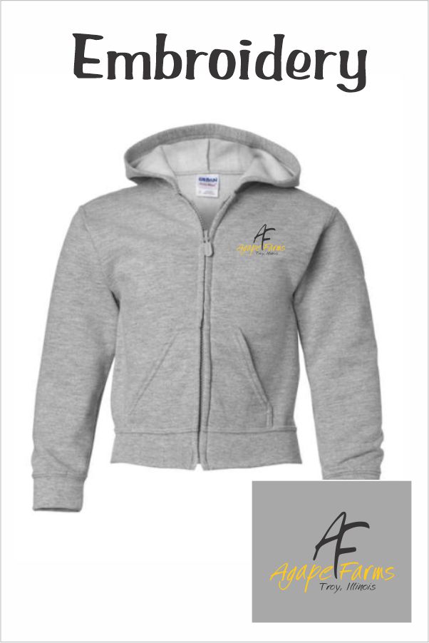 21 Gildan G186B Youth Heavyblend Full Zip Hoody Sport Grey with Left Chest Embroidery
