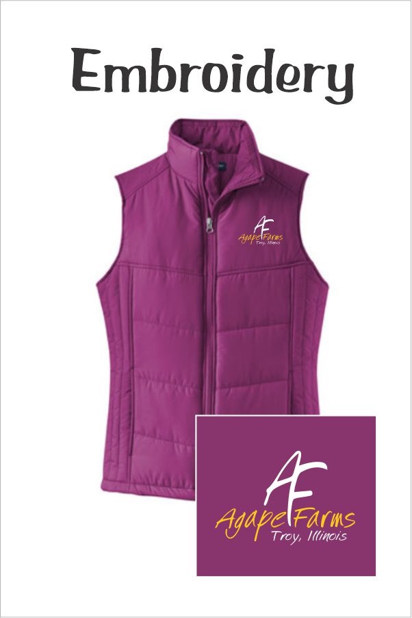 30 L709 Ladies Port AuthorityÂ® Puffy Vest with Left Chest Embroidery