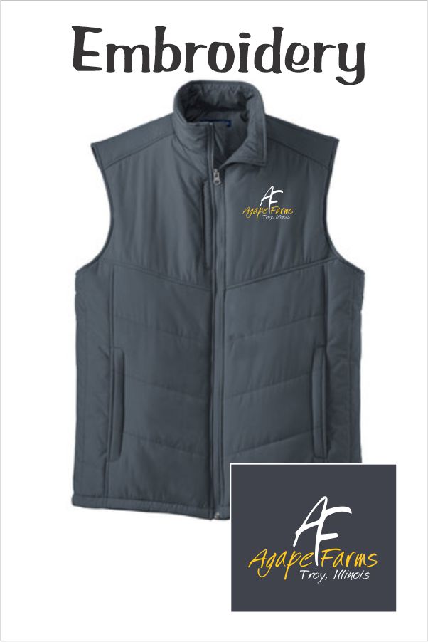 31 J709 Mens Port Authority® Puffy Vest Dk Slate / Black with Left Chest Embroidery