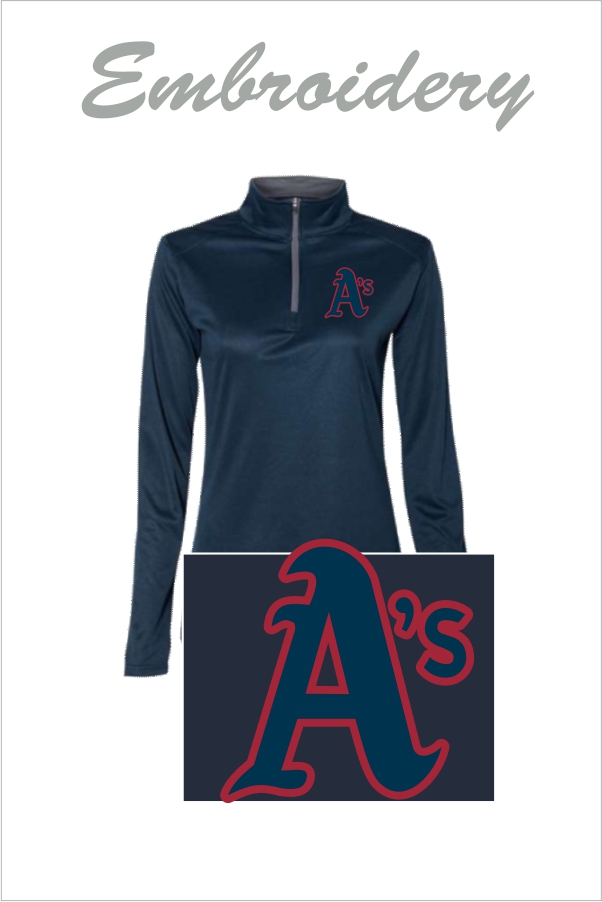 17 Badger 4103 Womens B Core LS 1/4 Zip Performance Pullover with Left Chest Embroidery