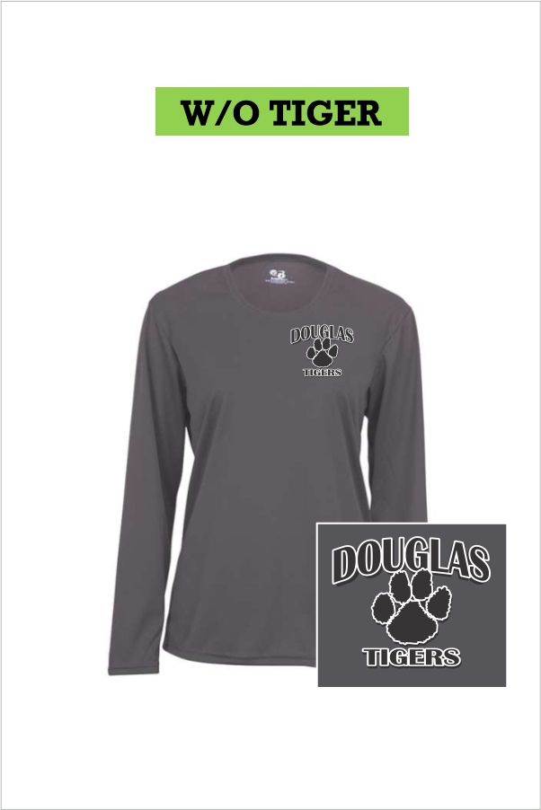 10 Badger B Core 4164 Womens Long Sleeve Wicking Graphite with Left Chest Print