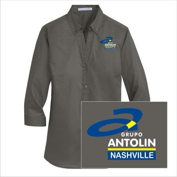 09 L665 Port Authority Ladies 3/4 Sleeve Superpro Twill Shirt with Left Chest Embroidery