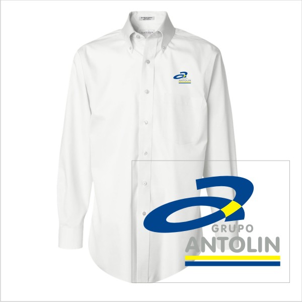 18 43497 Van Heusen Non-Iron Pinpoint Oxford Dress Shirt Shirt White with Left Chest Embroidery