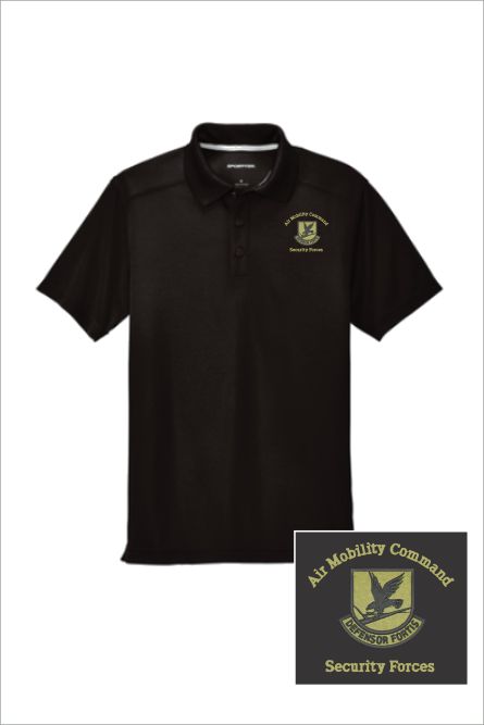 05 Sportek ST680 Short Sleeve Wicking Polo Black with Left Chest Embroidery