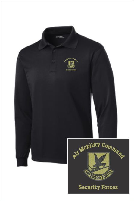 07 Sportek ST657 Unisex Long Sleeve Wicking Polo Black with Left Chest Embroidery