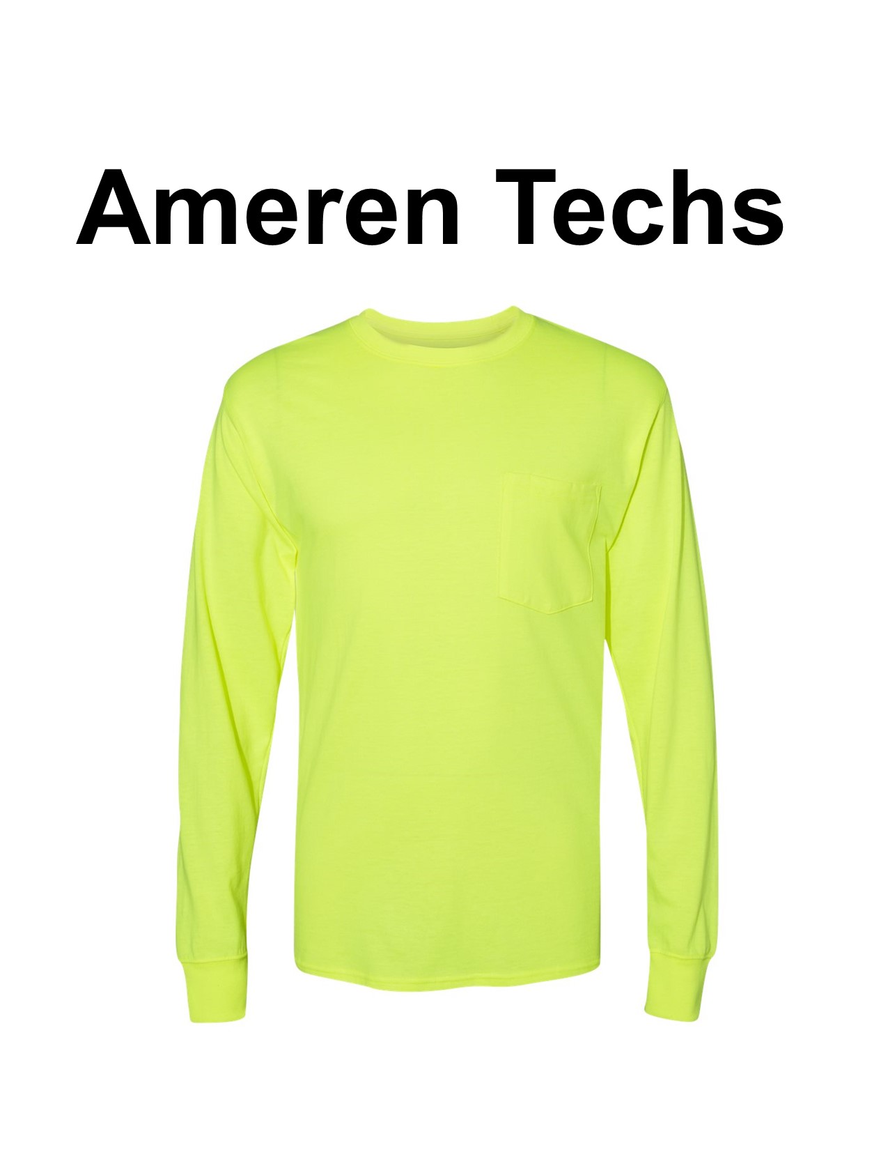 04 W120 Hanes Workwear Long Sleeve Pocket T Shirt Safety Green